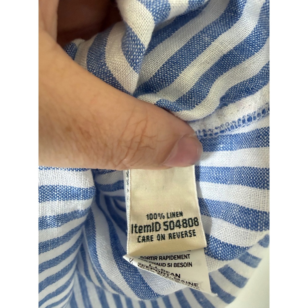 L.L. Bean Linen Tunic Blouse M Blue White Striped Split V-Neck 504808 - Picture 8 of 11